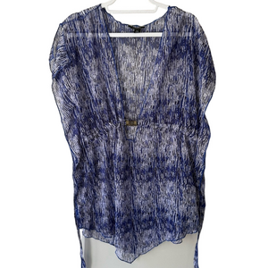 Jessica Blue and White Sheer Swimsuit Coverup Blouse Women’s M